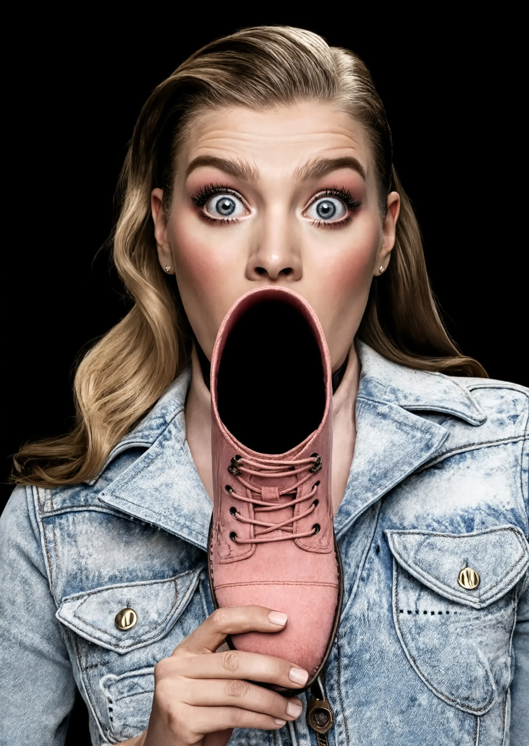 Rubia chaqueta denim - fondo negro
